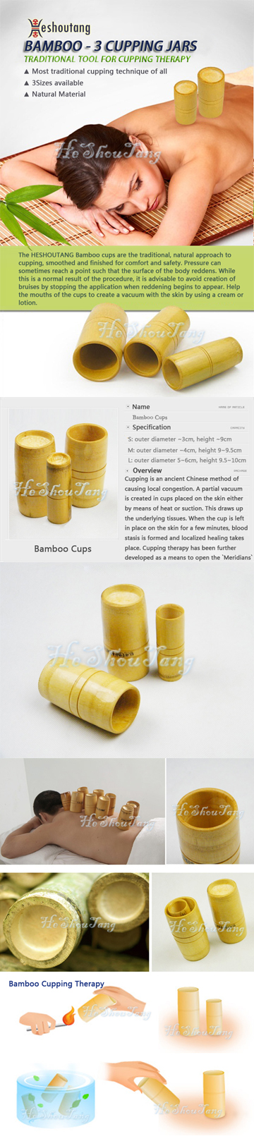 Family Bamboo 3Cups Suction Cupping Set bamboo cupping, cupping therapy, cupping set